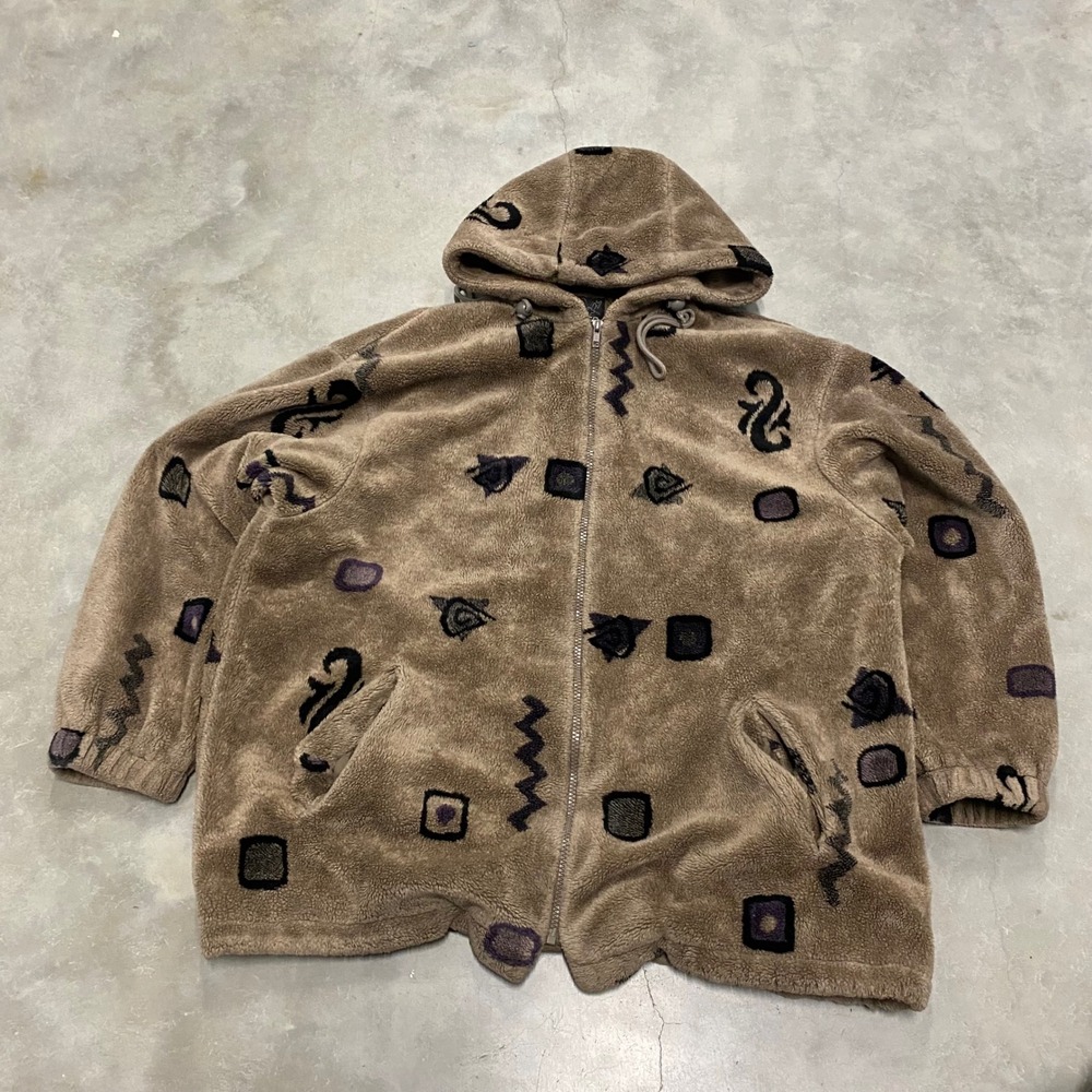 Forecaster Sport Womens Large Tan Fleece Full Zip Hoodie Abstract Geometric